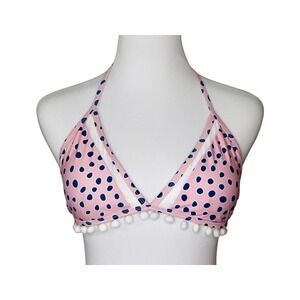 Pink Lily Pink Polka Dot Pom Pom Bikini Bottom LARGE Swimsuit Coastal Chic
